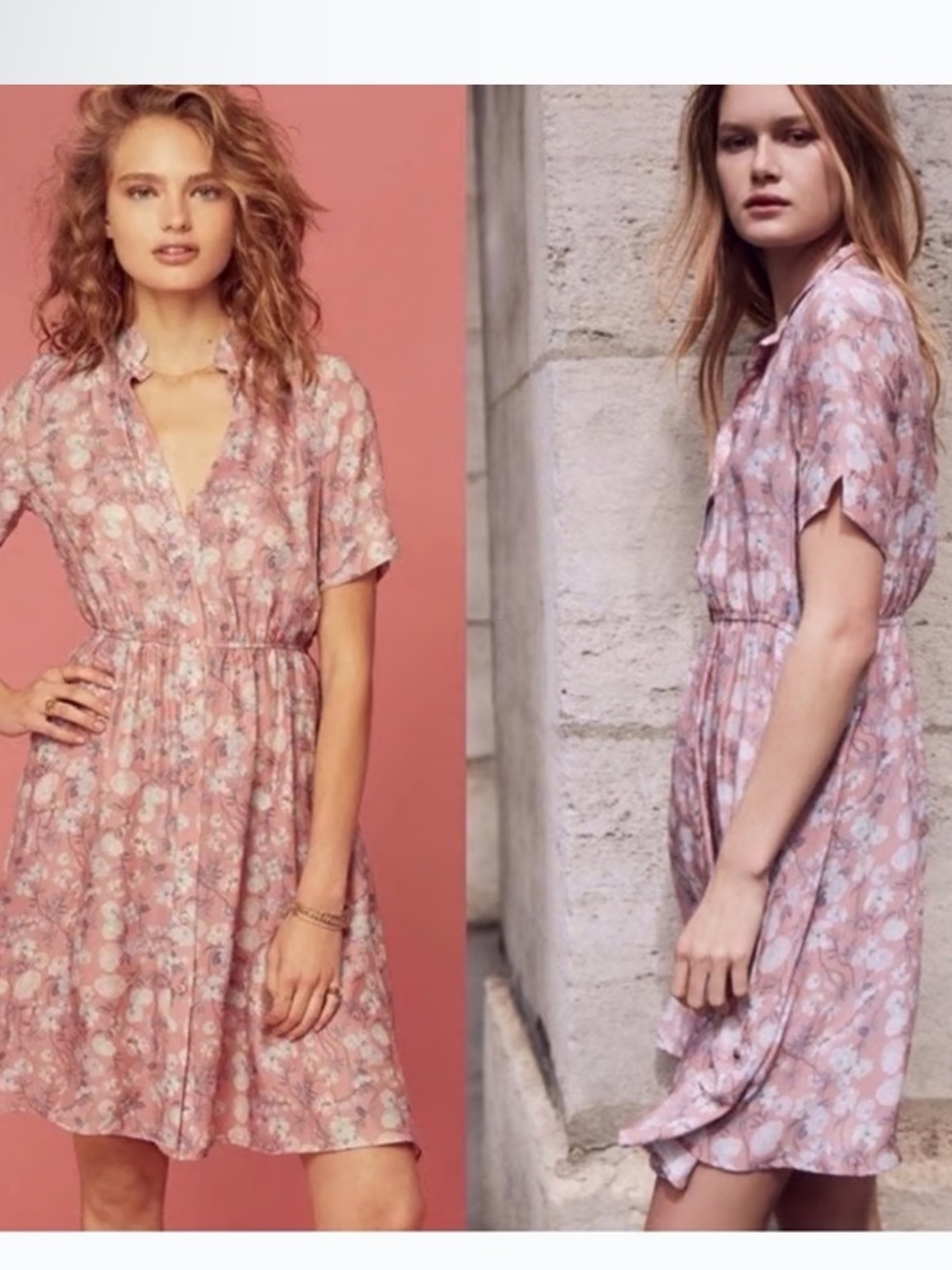Anine Bing Pink Button Floral 100% Silk Shirt Dress Size XS SEE DESCRIPTION❤️ - Picture 2 of 13